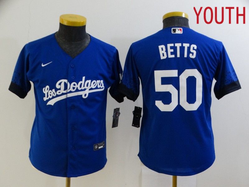 Youth Los Angeles Dodgers #50 Betts Blue City Edition Game Nike 2021 MLB Jersey->youth mlb jersey->Youth Jersey